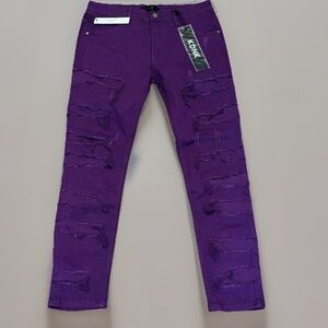 Purple Skinny Distressed Tears Stacked Legs W/Comfort Stretch Style Jeans